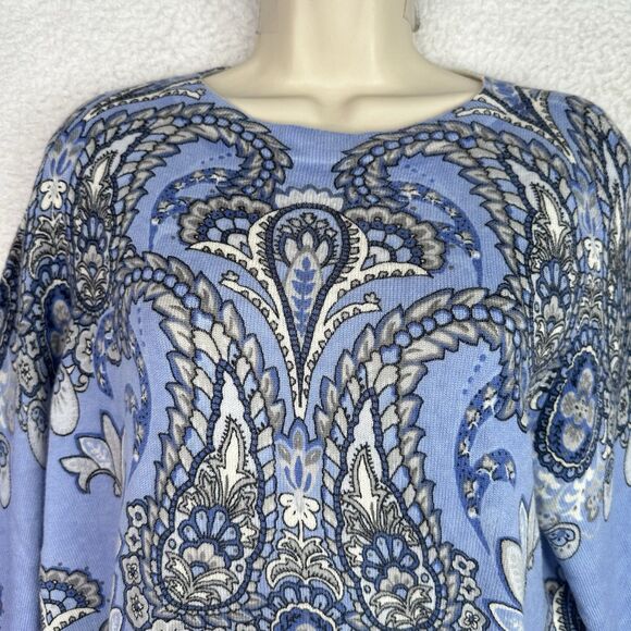 Talbots Audrey 100% Cashmere Sweater XL Blue Paisley Medallion - Picture 3 of 15
